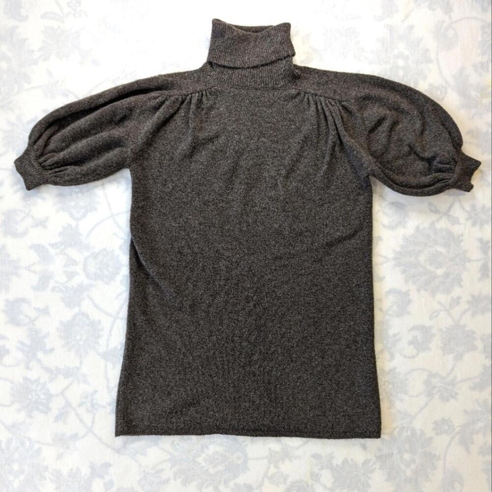 Zara Turtle Neck Wool Tunic Dress Puff sleeve Size Large Feminine Quiet Luxury